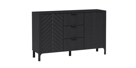 Komoda z szufladami Malumi 153 cm czarna elegancka i funkcjonalna komoda do nowoczesnych wnętrz subtelny wzór jodełki na frontach