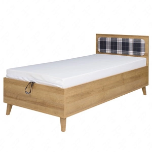 Łóżko Memone 90x200 cm dąb złoty łóżko z pojemnikiem na pościel idealne do pokoju dziecka w stylu skandynawskim tapicerowany zagłówek