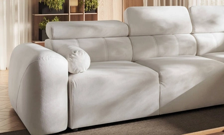 Narożnik z funkcją spania Cantare II łososiowy prawostronny komfortowy narożnik do salonu o stylowym charakterze miękka tkanina