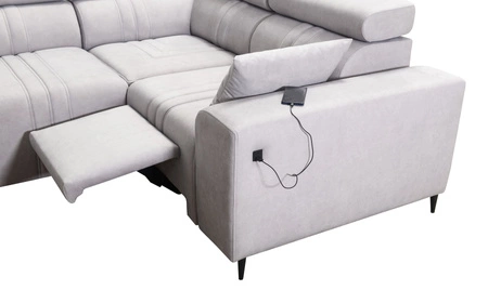 Narożnik z funkcją spania Castel II Lux beżowy prawostronny wygodny narożnik do salonu z komfortowym wysuwanym podnóżkiem