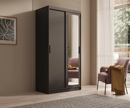 Szafa przesuwna z lustrem Hailey 100 cm czarna prosta forma i minimalistyczny wygląd szafa idealnie wpasuje się do każdego wnętrza