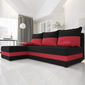 Narożnik z funkcją spania Bowers czarny / czerwony lewostronny narożnik z pojemnikiem na pościel gwarancja najwyższego komfortu