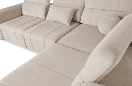 Narożnik z funkcją spania Cetara III szary brąz lewostronny ergonomiczny narożnik z przesuwanym oparciem i regulowanymi zagłówkami