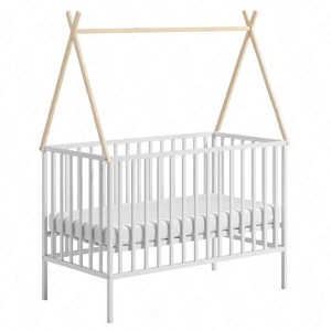 Łóżeczko niemowlęce Tipi 120x60 cm biały / buk łóżeczko z ramką do pokoju niemowlęcego wykonane z litego drewna bukowego