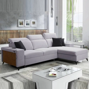 Narożnik z funkcją spania Kelly szary popiel prawostronny pleciony komfort i funkcjonalność bok narożnika wykończony lamelami