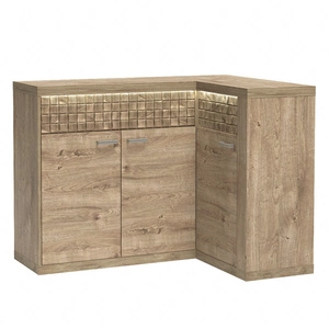 Komoda narożna Natural 132x96 cm dąb ribbeck designerska komoda z szufladami i oświetleniem LED dekoracyjna drewniana listwa