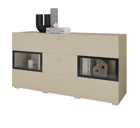 Komoda z szufladami Baros 132 cm beżowa wysoka jakość wykonania nowoczesne kształty w wyjątkowej stylizacji zachwycą każdego