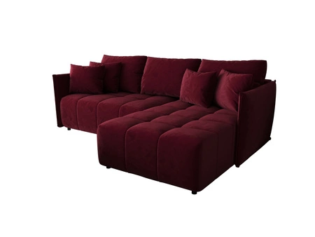Narożnik z funkcją spania Oroso bordowy prawostronny miękka tkanina typu velvet z powłoką hydrofobową pojemnik na pościel