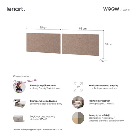 Panele tapicerowane Woow 48x95 cm brązowe dwa panele ścienne prostokąt melanżowa tkanina modne wykończenie każdej aranżacji