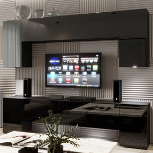 Meblościanka Tolo czarna / czarny połysk nietuzinkowa meblościanka o eleganckim charakterze idealna do salonu lub pokoju dziennego