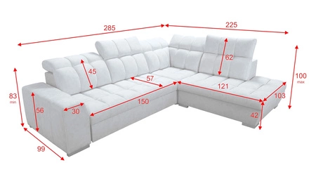 Narożnik z funkcją spania Luigi VII grafitowy prawostronny komfortowy narożnik rozkładany utrzymany w nowoczesnej formie