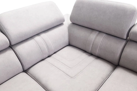 Narożnik z funkcją spania Castel VII różowy prawostronny stylowy narożnik z pojemnikiem na pościel i regulowanymi zagłówkami