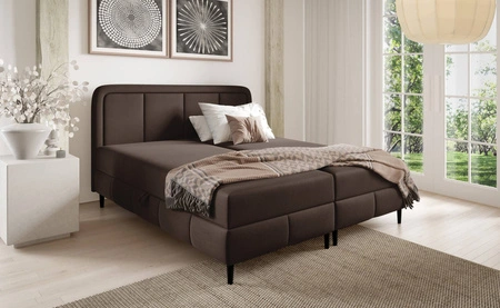 Łóżko kontynentalne Monte 160x200 brązowe stylowe łóżko do sypialni pojemniki na pościel eleganckie wezgłowie o zaoblonym kształcie