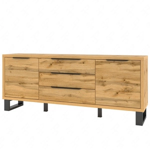 Komoda z szufladami Halle 201 cm dąb wotan funkcjonalna idealna do wnętrz w stylu industrialnym i loftowym stabilna metalowa podstawa