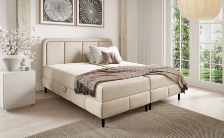 Łóżko kontynentalne Monte 180x200 kremowe stylowe łóżko do sypialni pojemniki na pościel eleganckie wezgłowie o zaoblonym kształcie