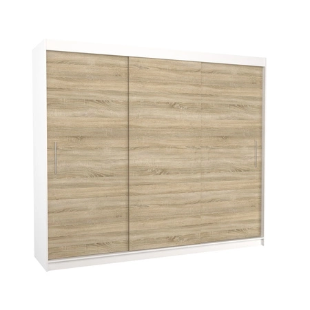 Szafa przesuwna Antos 250 cm biały / dąb sonoma jasny funkcjonalna szafa o uniwersalnym designie doskonała propozycja do przedpokoju