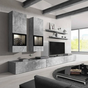 Meblościanka Baros jasny beton modernistyczny design idealnie wkomponuje się do każdego wnętrza