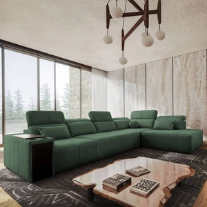 Narożnik z funkcją spania Tesalia XI miętowy prawostronny nowoczesny narożnik z komfortowym przesuwanym oparciem i pojemną szufladą