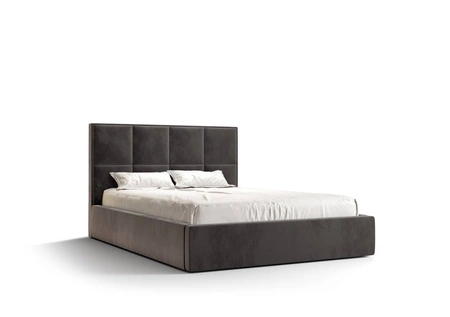 Łóżko tapicerowane Aresa 180x200 z pojemnikiem szary w nowoczesnym skandynawskim stylu z wygodnym zagłówkiem