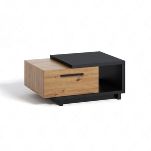 Stolik kawowy z szufladą 90 cm Simi GB dąb artisan / czarny nowoczesny design asymetryczna bryła blat odporny na rozlanie cieczy
