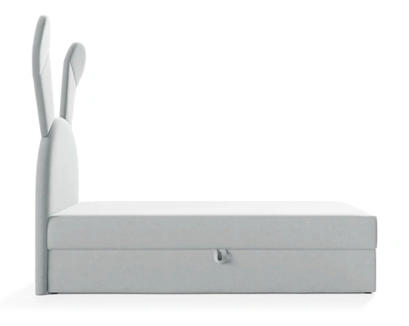 Łóżko kontynentalne Beti 100x200 siwe wyjątkowe łóżko do pokoju dziecięcego uroczy wysoki zagłówek w kształcie króliczka