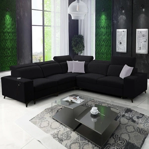 Narożnik z funkcją spania Kelly Sleek III czarny lewostronny elegancki narożnik do salonu z dwoma pojemnikami na pościel