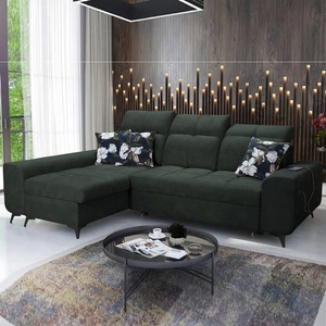 Narożnik z funkcją spania Buffalo zielony lewostronny funkcjonalny i stylowy narożnik rozkładany z pojemnikiem na pościel