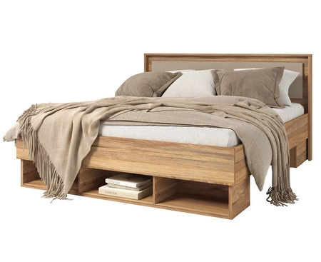 Łóżko Impressio 180x200 cm dąb mauvella / ciemny beżowy nowoczesny styl idealne łóżko z wysokim zagłówkiem do sypialni