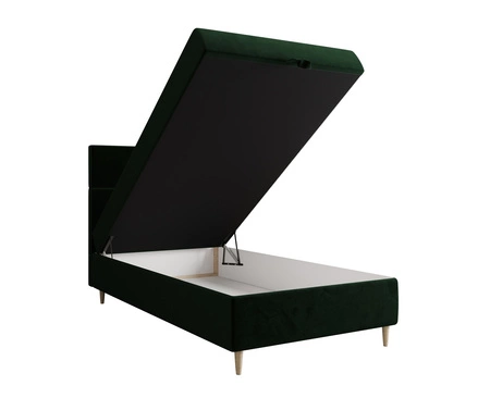 Łóżko kontynentalne Bing 100x200 butelkowa zieleń w nowoczesnym skandynawskim stylu z tapicerowanym zagłówkiem łóżko z pojemnikiem