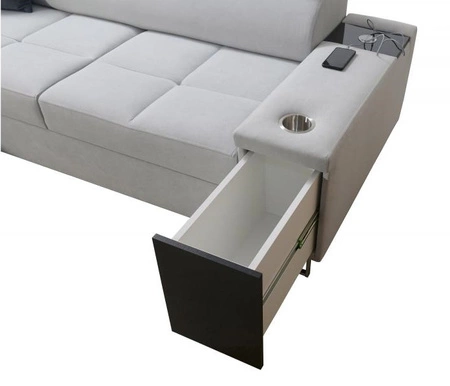 Narożnik z funkcją spania Dafni jasny beż / biały lewostronny velvet komfort i funkcjonalność podczas codziennego wypoczynku