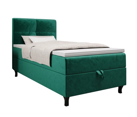 Łóżko kontynentalne Melba 100x200 butelkowa zieleń w nowoczesnym skandynawskim stylu z tapicerowanym zagłówkiem łóżko z pojemnikiem