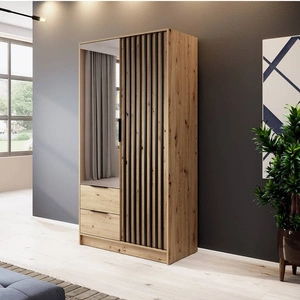 Szafa z lustrem Aspen 105 cm dąb artisan / czarne lamele nowoczesny design mebla drzwi szafy ozdobione lamelami