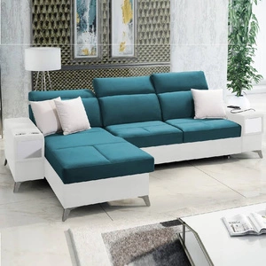 Narożnik z funkcją spania Elgin turkusowy / biały lewostronny narożnik z regulowanymi zagłówkami praktyczne szuflady w boczkach mebla