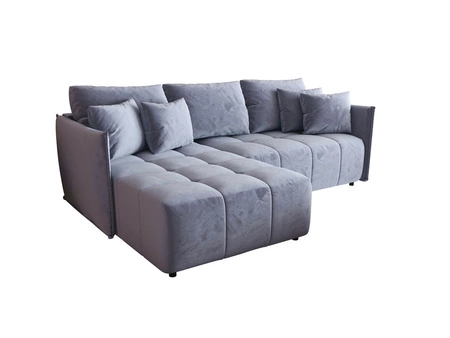 Narożnik z funkcją spania Oroso błękitny lewostronny miękka tkanina typu velvet z powłoką hydrofobową pojemnik na pościel