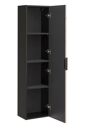 Słupek łazienkowy wiszący Xilo 35 cm czarny / dąb wotan gustowny ryflowany front odporność na działanie wilgoci i wysokiej temperatury