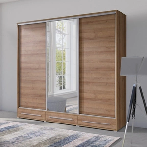 Szafa przesuwna Hajfa 255 cm dąb burgundzki nowoczesny design szafy z lustrem korpus wykonany z płyty o grubości 22mm