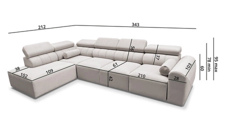 Narożnik z funkcją spania Cantare XI beżowy lewostronny funkcjonalny i komfortowy narożnik o nowoczesnym designie pluszowa tkanina