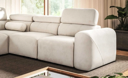 Narożnik z funkcją spania Cantare VIII ciemny beż lewostronny gustowny narożnik z regulowanymi zagłówkami pojemniki na pościel