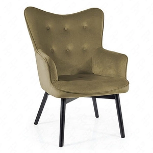 Fotel Carmen oliwkowy odporny na zaciągnięcia i zadrapania komfortowy podczas wypoczynku drewniane nogi