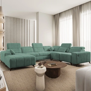 Narożnik z funkcją spania Penejos VIII zielony lewostronny stylowy narożnik rozkładany wykonany z wytrzymałej tkaniny