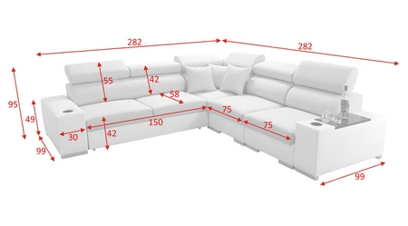 Narożnik z funkcją spania Provo III granatowy / biały prawostronny narożnik z pojemnikiem na pościel i regulowanymi zagłówkami
