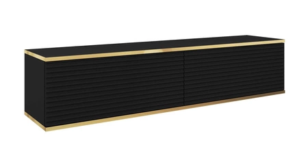 Szafka RTV wisząca Luxury 135 cm czarna zachwyci miłośników eleganckich aranżacji stylowy ryflowany front korpus zwieńczony złotą listwą