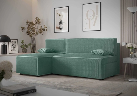 Narożnik z funkcją spania Brandon patynowy lewostronny trójwymiarowa tkanina o wyrazistych prążkach pojemnik na pościel