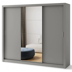 Szafa przesuwna z lustrem Idea 250 cm szara estetycznie wykonana szafa do sypialni lub pokoju młodzieżowego srebrne uchwyty