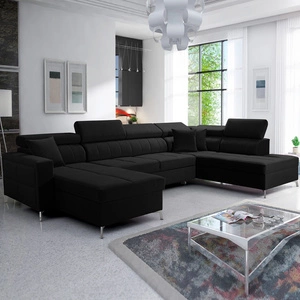 Narożnik z funkcją spania Nausa VI czarny lewostronny stylowy narożnik do salonu o komfortowym wykończeniu miękka tkanina typu velvet