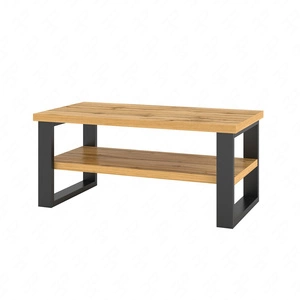 Stolik kawowy Halle 110 cm dąb wotan stabilny metalowy stelaż stolik z półką blat odporny na rozlane ciecze