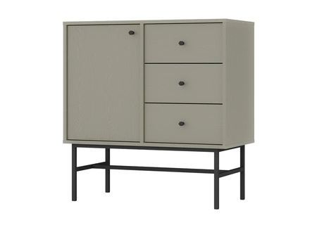 Zestaw mebli do salonu Kioto III eukaliptus stylowy design eleganckie meble wsparte na metalowym czarnym stelażu subtelne uchwyty