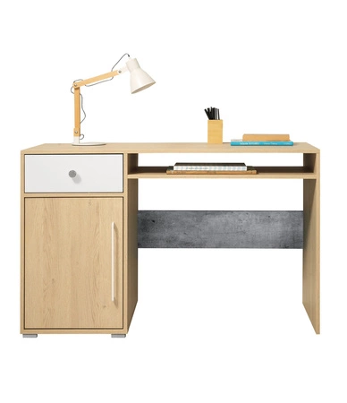 Zestaw mebli Cary dąb biszkoptowy / biały / beton idealna propozycja do pokoju młodzieżowego w modnym stylu