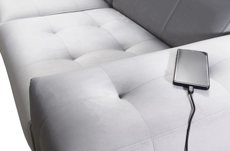 Narożnik z funkcją spania Hampton III czarny prawostronny komfortowy narożnik wykonany z gładkiej i miękkiej tkaniny typu velvet