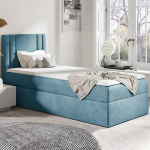 Łóżko kontynentalne Alia 90x200 turkusowe nowoczesny styl idealne łóżko do pokoju dziecięcego subtelne pionowe przeczycia na wezgłowiu